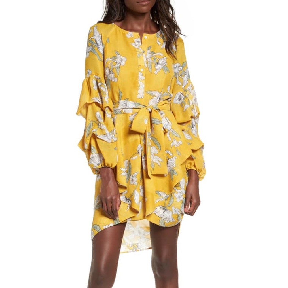 Chriselle x J.O.A. Tiered Sleeve Floral Minidress
